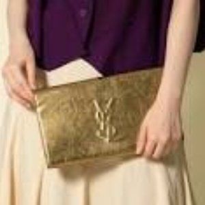 YSLBelle De Jour Mettalic Gold Leather Clutch